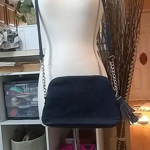 Deep blue suede tote